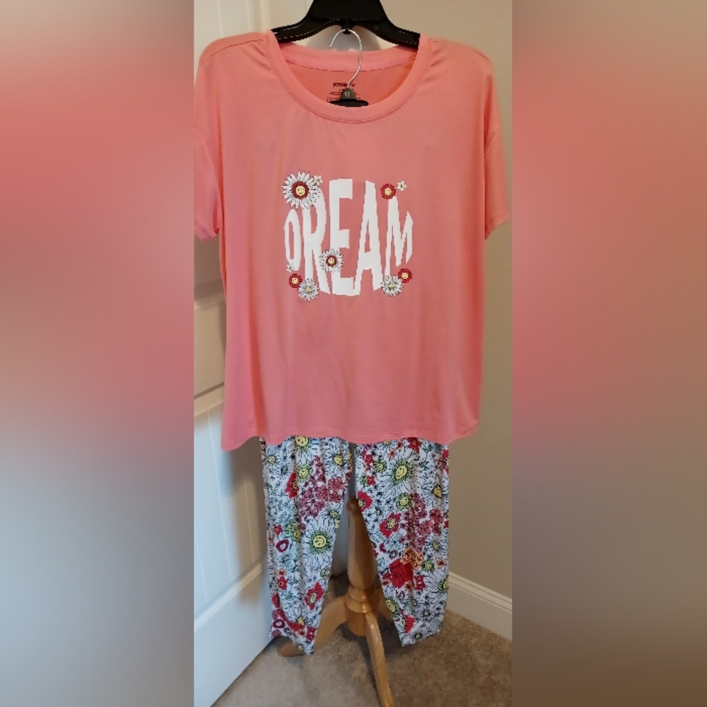 Womens Paisley Floral Dream Pajama Set - Pink and Multicolor Sz L 12-14 #0243
